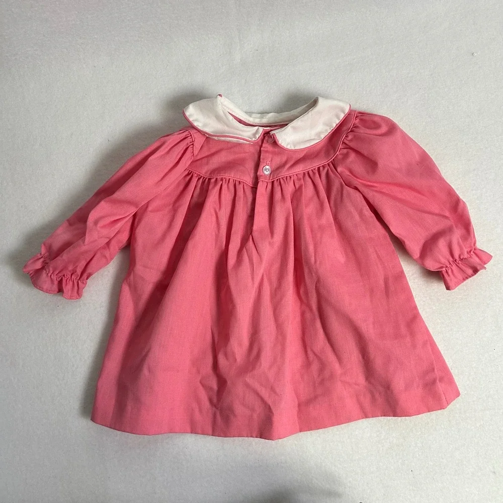 Vintage Carters Kids 12 Months Pink Blue Smocked Peter Pan Collar‎ Dress Lot 2pc